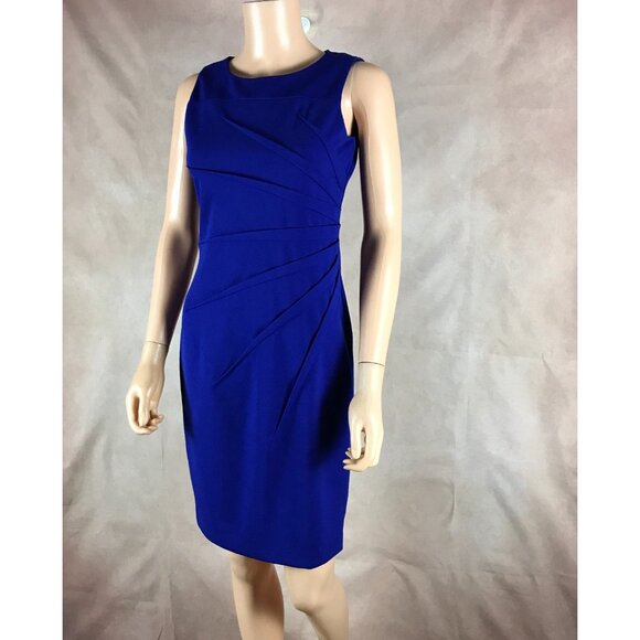 CALVIN KLEIN Starburst Pintuck Blue Sheath Dress Size 2 - Picture 6 of 6